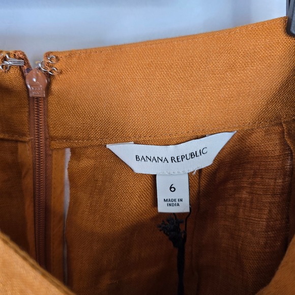 Banana Republic Linen Midi Skirt Goldenrod Yellow Rust Orange Split Front Size 6 - Picture 4 of 6